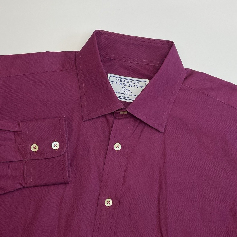 Charles Tyrwhitt Dress Shirt‎ Mens 15.5 33 Classic Fit Burgundy Red Cotton Italy